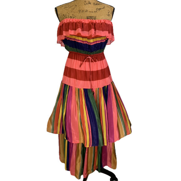 FARM RIO Mixed Stripes Strapless Maxi Dress - NWT - Picture 2 of 16